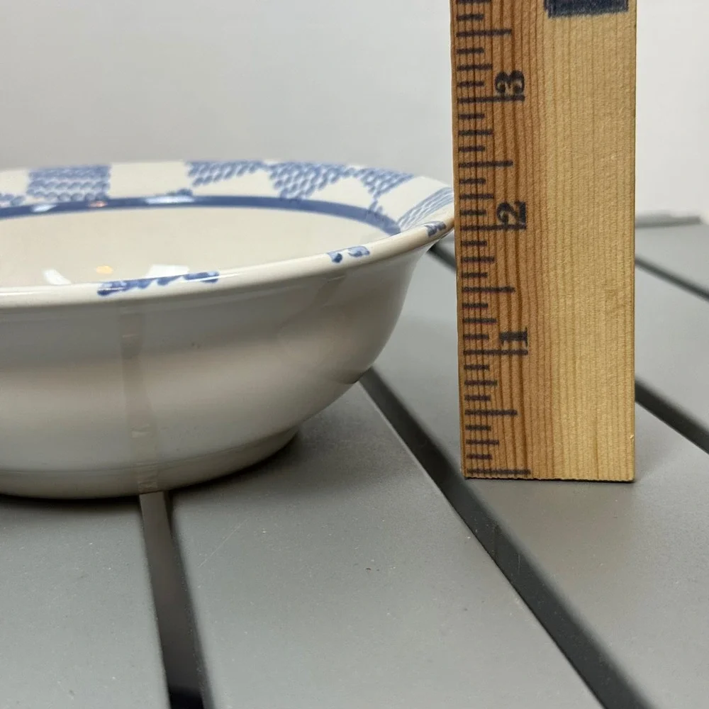 Set of 4x Pfaltzgraff Hopscotch Peach Bowls Vintage USA Stoneware Blue